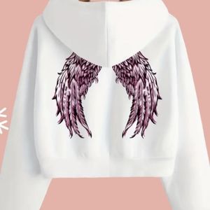 💖 NWT - Wings Print Thermal Lined Drawstring Crop Sweatshirt, SIZE XL NEW🎀
